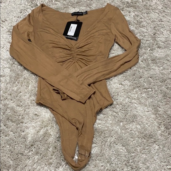 PrettyLittleThing Tops - Beige V-neck bodysuit